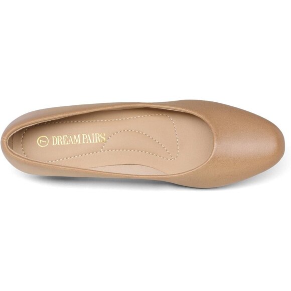 Dream Pairs Women's Nude Pu Closed Pointed Toe Low Chunky Heel Pump Shoes - Picture 3 of 7